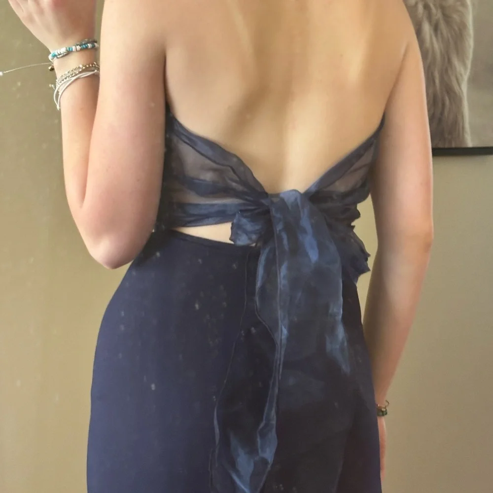 Navy Blue Ruffle Prom Dress - Picture 2 of 2